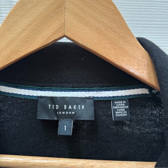 Ted Baker Black Ribbed button down collared cardigan Sweater 1 small - Picture 2 of 6